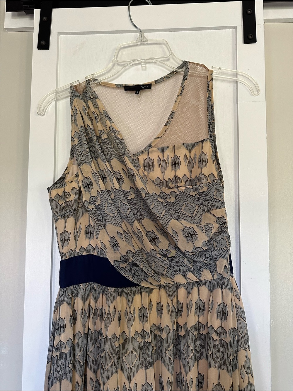 Ryu One-Shoulder Printed Maxi Dress in Beige and Navy